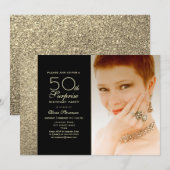 ブラックとゴールドのサプライズ50歳の誕生日 招待状 (正面/裏面)