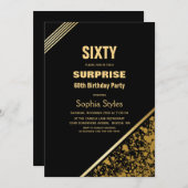 ブラックとゴールドのサプライズ60歳誕生日パーティー 招待状 (正面/裏面)
