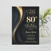 ブラックとゴールドのサプライズ80歳の誕生日パーティー 招待状 (スタンド正面)
