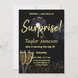 ブラックとゴールドのサプライズ ワイングラス 招待状