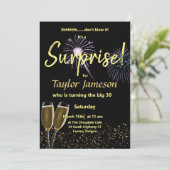 ブラックとゴールドのサプライズ ワイン グラス 招待状 (スタンド正面)