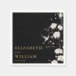 ブラックとゴールドのシノワズリーフラワーガーデンウェディング スタンダードカクテルナプキン