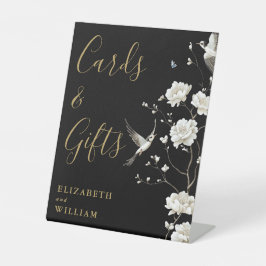 ブラックとゴールドのシノワズリー フラワー カード & ギフト 台座サイン