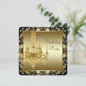 ブラックとゴールドのシャンデリア 誕生日パーティー 招待状 (スタンド正面)