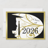 ブラックとゴールドのシルエット 2026年卒業パーティー 招待状 (正面)