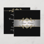 ブラックとゴールドのスイート16パーティー 招待状 (正面/裏面)