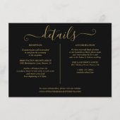 ブラックとゴールドのスクリプト結婚式詳細情報 エンクロージャーカード (正面)