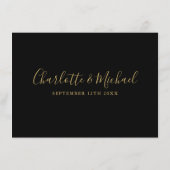 ブラックとゴールドのスクリプト結婚式詳細情報 エンクロージャーカード (裏面)