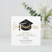 ブラックとゴールドのスクリプト 卒業パーティー 招待状 (スタンド正面)