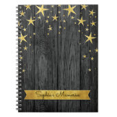 ブラックとゴールドのスタースタイリッシュな思い出の本 ノートブック (正面)