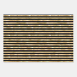 ブラックとゴールドのストライプ ウェディング ブライダル バースデー ラッピングペーパーシート