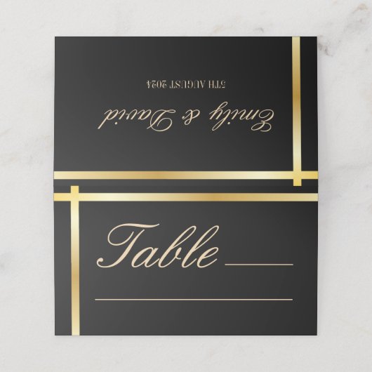 ブラックとゴールドのストライプ モダンウェディング プレイスカード (外部開封)