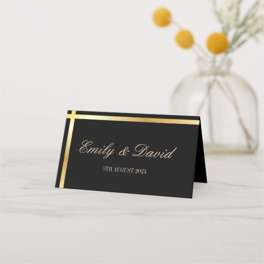 ブラックとゴールドのストライプ モダンウェディング プレイスカード (裏面)