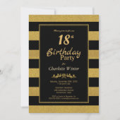 ブラックとゴールドのストライプ 18歳の誕生日パーティー 招待状 (正面)