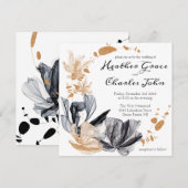 ブラックとゴールドのスモークフラワー ウェディング招待状 招待状 (正面/裏面)