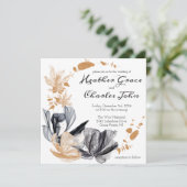 ブラックとゴールドのスモークフラワー ウェディング招待状 招待状 (スタンド正面)