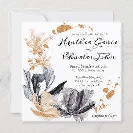 ブラックとゴールドのスモークフラワー ウェディング招待状 招待状