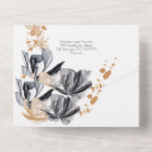 ブラックとゴールドのスモークフラワー オールインワン招待状 (裏面)