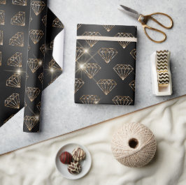 ブラックとゴールドのダイヤモンド エレガント ウェディングエンゲージメント ラッピングペーパー