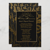 ブラックとゴールドのダマスク織り 50周年記念日 招待状 (正面/裏面)