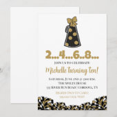 ブラックとゴールドのチア バースデー招待状 招待状 (正面/裏面)