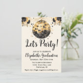 ブラックとゴールドのディスコボール写真 卒業パーティー 招待状 (スタンド正面)