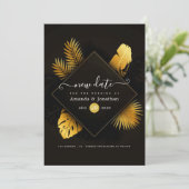 ブラックとゴールドのデザインで日程変更のお知らせ 保存日付 セーブザデート (スタンド正面)