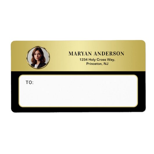 ブラックとゴールドのデザイン、ロゴまたは写真をゴールドの円形に ラベル (正面)