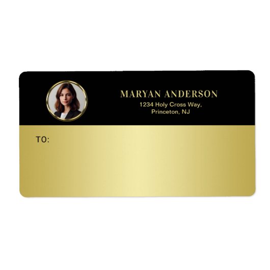 ブラックとゴールドのデザイン、ロゴまたは写真をゴールドの円形に ラベル (正面)