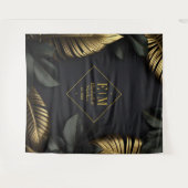 ブラックとゴールドのトロピカルウェディング タペストリー (正面(横))