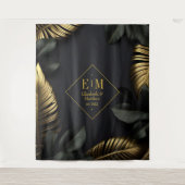 ブラックとゴールドのトロピカルウェディング タペストリー (正面)