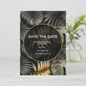 ブラックとゴールドのトロピカルデスティネーションウェディング セーブザデート (スタンド正面)