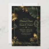 ブラックとゴールドのトロピカル リハーサル ディナー 招待状 (正面)