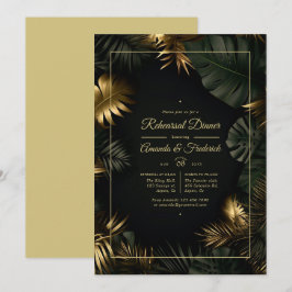 ブラックとゴールドのトロピカル リハーサル ディナー 招待状