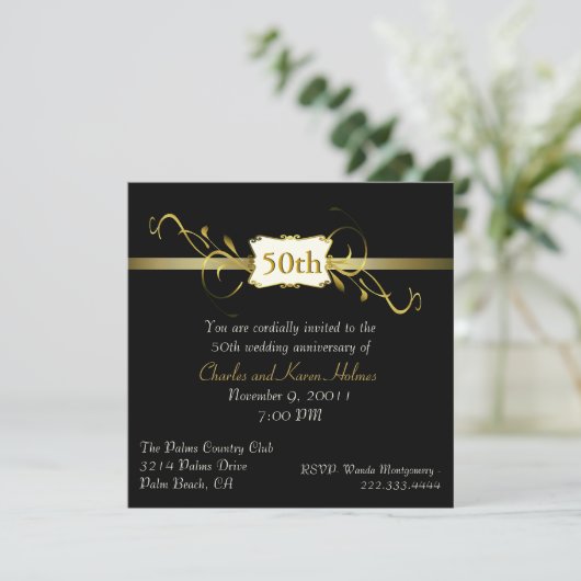 ブラックとゴールドのトーンの結婚記念日招待状 招待状 (スタンド正面)