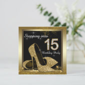 ブラックとゴールドのハイヒール靴のキンセアニエラ 招待状 (スタンド正面)