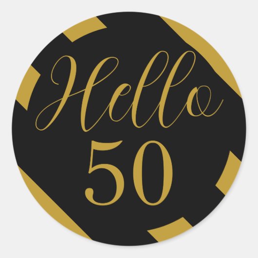 ブラックとゴールドのハロー50対角ストライプ ラウンドシール (正面)