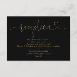 ブラックとゴールドのハートスクリプト結婚式の披露宴 エンクロージャーカード