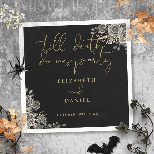 ブラックとゴールドのバラの花モダンゴシックウェディング スタンダードカクテルナプキン