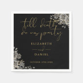 ブラックとゴールドのバラの花モダンゴシックウェディング スタンダードカクテルナプキン (正面)