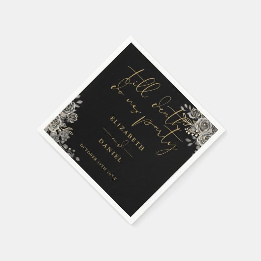 ブラックとゴールドのバラの花モダンゴシックウェディング スタンダードカクテルナプキン (角)
