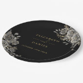 ブラックとゴールドのバラの花モダンゴシックウェディング ペーパープレート (アングル)