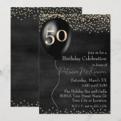 ブラックとゴールドのバルーン 50歳の誕生日 招待状 (正面/裏面)