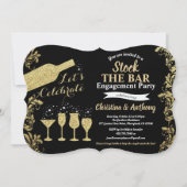 ブラックとゴールドのバーストックエンゲージメントパーティー 招待状 (正面)