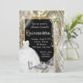 ブラックとゴールドのパール キンセアニエラ 招待状 (スタンド正面)