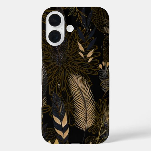 ブラックとゴールドのフェザープリントiPhone/iPadケース Case-Mate iPhoneケース (裏面)