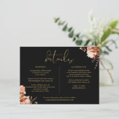 ブラックとゴールドのフラワーの結婚式詳細情報 招待状 (スタンド正面)