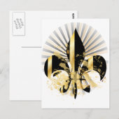 ブラックとゴールドのフルール・ド・リス ポストカード (正面/裏面)