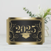 ブラックとゴールドのフレームを使った卒業パーティー 招待状 (スタンド正面)