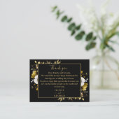 ブラックとゴールドのボタニカル フラワー ウェディング サンクス プレイスカード (スタンド正面)